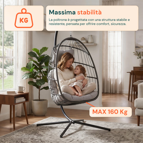 Poltrona sospesa effetto rattan per terrazzo e veranda