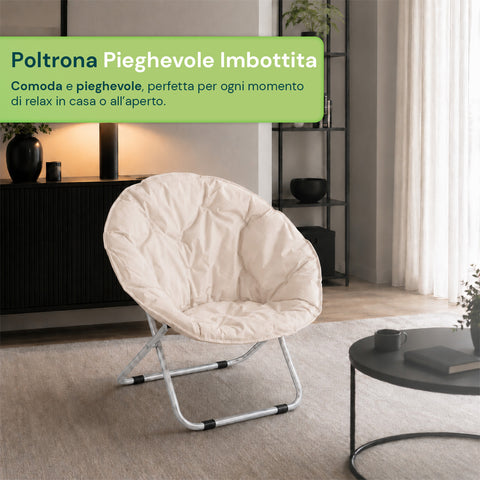 Poltrona Imbottita Pieghevole in Acciaio e Tessuto Oxford - Dimensioni 80x36x80cm