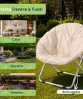 Poltrona Imbottita Pieghevole in Acciaio e Tessuto Oxford - Dimensioni 80x36x80cm
