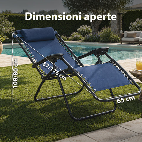 Sedia da Giardino Pieghevole con Vassoio Laterale – Portata 120kg – Struttura in Ferro e Tessuto Teslin