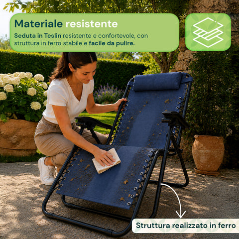 Sedia da Giardino Pieghevole con Vassoio Laterale – Portata 120kg – Struttura in Ferro e Tessuto Teslin