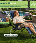Sedia da Giardino Pieghevole con Vassoio Laterale – Portata 120kg – Struttura in Ferro e Tessuto Teslin