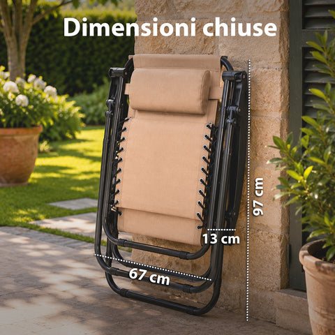 Sedia da Giardino Pieghevole con Vassoio Laterale – Portata 120kg – Struttura in Ferro e Tessuto Teslin