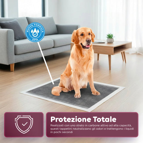Tappetini Igienici Pannolini Traversine al Carbone Attivo 60×60 – Set Multi Formato Anti-Odore con Adesivi