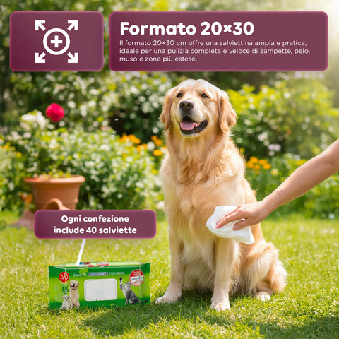 Salviette Pets 40 / 480 pz con Aloe – Detergenti e Deodoranti per Uso Quotidiano