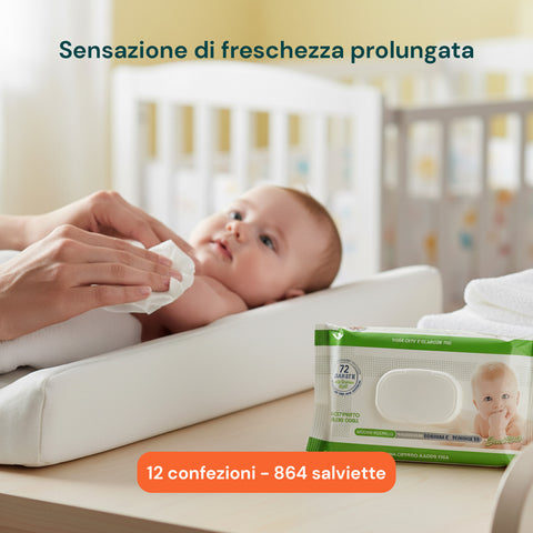 Lingettes Bébé 72 / 864 pcs – Douces en nid d'abeille Parfum Lait d'Avoine et Riz, Aloé ou Crème au Talc