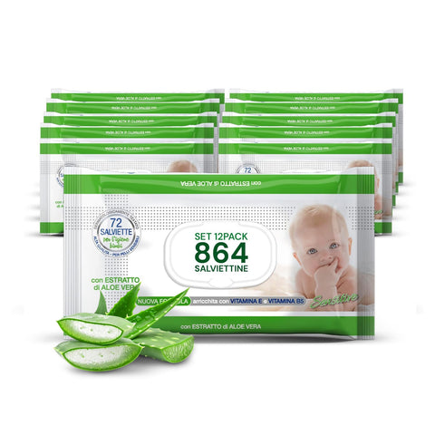 Lingettes Bébé 72 / 864 pcs – Douces en nid d'abeille Parfum Lait d'Avoine et Riz, Aloé ou Crème au Talc