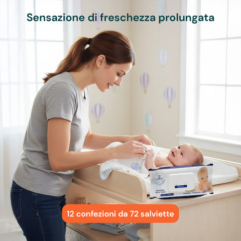 Lingettes Bébé 72 / 864 pcs – Douces en nid d'abeille Parfum Lait d'Avoine et Riz, Aloé ou Crème au Talc