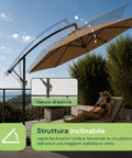 Ombrellone Rotondo Ø3m Decentrato Braccio Laterale in Acciaio, Manovella, Poliestere 180gr Impermeabile UV per Giardino e Terrazzo