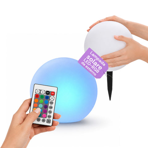 Lampada Solare da Giardino con Telecomando, Luci LED RGB+Bianco, 8 Ore, Batteria Li-ion, Picchetto e Pannello Solare Integrato