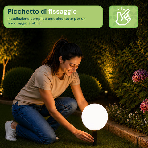 Lampada Solare da Giardino con Telecomando, Luci LED RGB+Bianco, 8 Ore, Batteria Li-ion, Picchetto e Pannello Solare Integrato