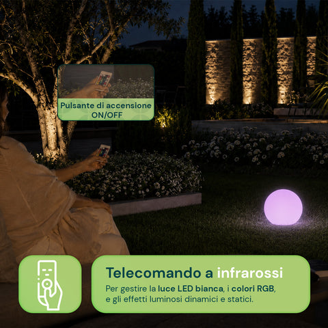 Lampada Solare da Giardino con Telecomando, Luci LED RGB+Bianco, 8 Ore, Batteria Li-ion, Picchetto e Pannello Solare Integrato