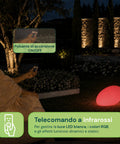 Lampada Solare da Giardino con Telecomando, Luci LED RGB+Bianco, 8 Ore, Batteria Li-ion, Picchetto e Pannello Solare Integrato