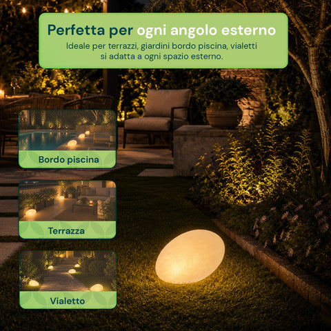 Lampada Solare da Giardino con Telecomando, Luci LED RGB+Bianco, 8 Ore, Batteria Li-ion, Picchetto e Pannello Solare Integrato