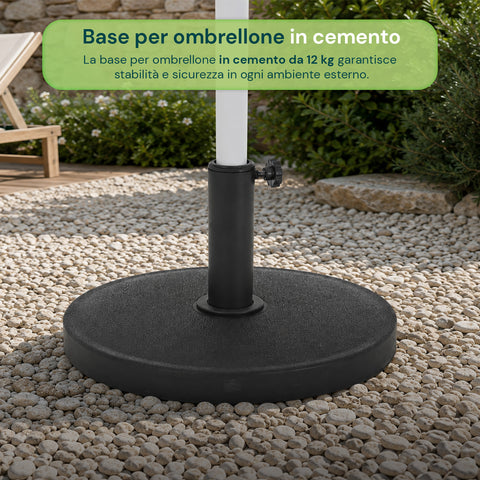 Base Ombrellone in Cemento 12kg ø42cm Compatibile con Pali 38-48mm, Manovella di Bloccaggio Inclusa – Piedistallo Pesante per Giardino e Terrazzo