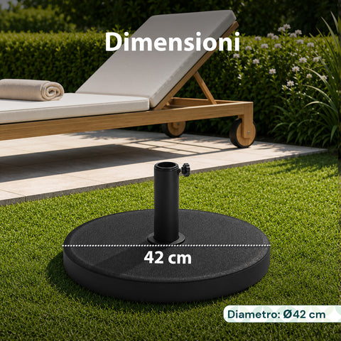 Base Ombrellone in Cemento 12kg ø42cm Compatibile con Pali 38-48mm, Manovella di Bloccaggio Inclusa – Piedistallo Pesante per Giardino e Terrazzo