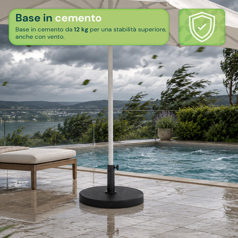 Base Ombrellone in Cemento 12kg ø42cm Compatibile con Pali 38-48mm, Manovella di Bloccaggio Inclusa – Piedistallo Pesante per Giardino e Terrazzo