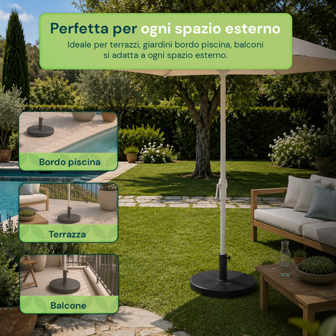 Base Ombrellone in Cemento 12kg ø42cm Compatibile con Pali 38-48mm, Manovella di Bloccaggio Inclusa – Piedistallo Pesante per Giardino e Terrazzo