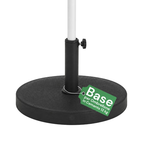 Base de Parasol en Ciment 12kg ø42cm Compatible avec Mâts 38-48mm, Manivelle de Blocage Incluse – Pied Lourd pour Jardin et Terrasse