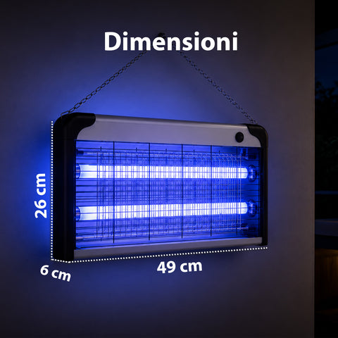 Lampada Insetticida Elettrica 30W Copertura 60m² con Vassoio Rimovibile, Zanzariera UV LED 8700h Cavo 1 mt e Catena per Fissaggio