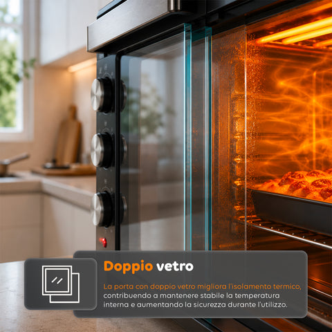 Forno Elettrico da Banco 45 Litri Ventilato con Timer e Doppio Vetro 1800W con Accessori
