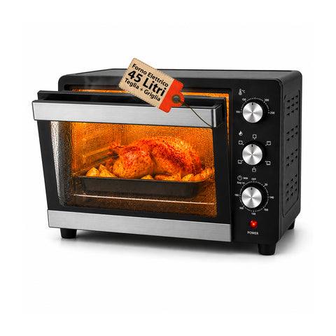 Four électrique de comptoir 45 litres ventilé avec minuterie et double vitrage 1800W avec accessoires