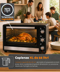 Forno Elettrico Ventilato 66 Litri 2200 Watt con Girarrosto e Accessori 5 Modalità di Cottura