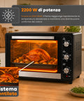 Forno Elettrico Ventilato 66 Litri 2200 Watt con Girarrosto e Accessori 5 Modalità di Cottura