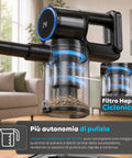 Scopa Elettrica Aspirapolvere Cordless 2in1 250W con Filtro HEPA e Autonomia fino a 40 Minuti