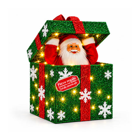 Coffret cadeau lumineux avec Père Noël musical et animé H30 cm