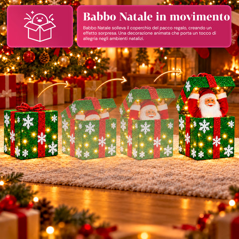 Coffret cadeau lumineux avec Père Noël musical et animé H30 cm
