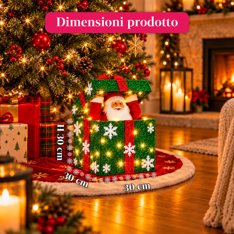 Coffret cadeau lumineux avec Père Noël musical et animé H30 cm