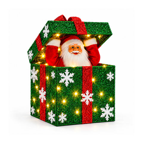 Coffret cadeau lumineux avec Père Noël musical et animé H30 cm