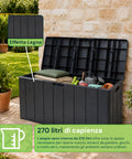Baule Multiuso da 270 Litri in Resina Effetto Legno - Uso Interno ed Esterno con Seduta