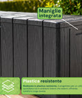 Baule Multiuso da 270 Litri in Resina Effetto Legno - Uso Interno ed Esterno con Seduta