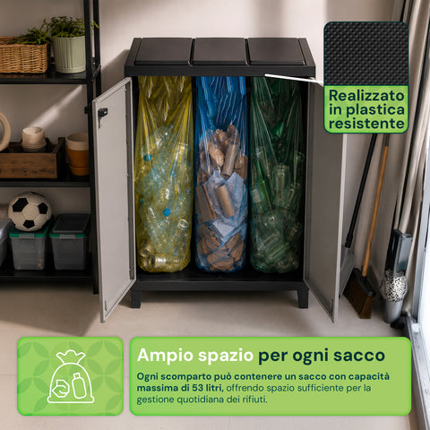 Armadio raccolta differenziata con ante chiuse