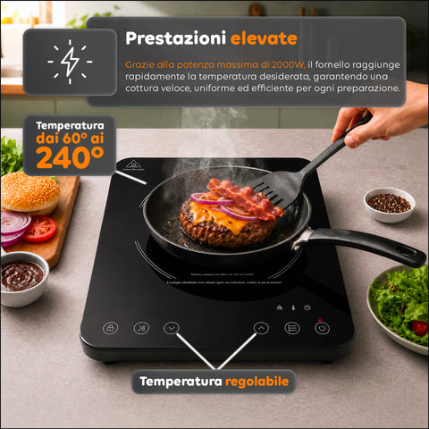 Table de Cuisson à Induction Électrique Un Seul Feu 2000W avec Commande Tactile