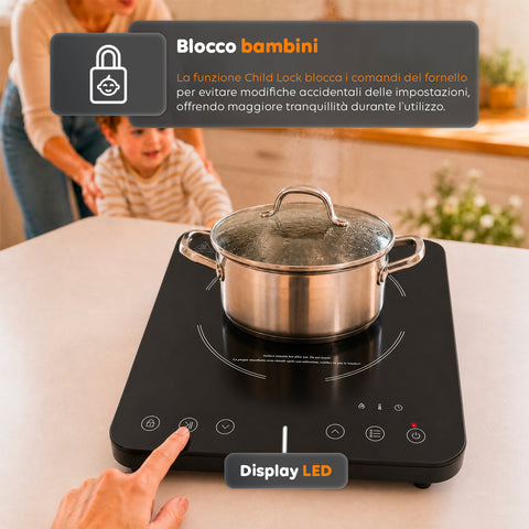 Table de Cuisson à Induction Électrique Un Seul Feu 2000W avec Commande Tactile