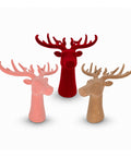 Testa di Cervo Decorativa Set 3 Pezzi Effetto Velluto 32x20x28 cm, Soprammobile Design Natalizio