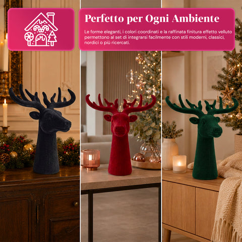 Tête de cerf décorative effet velours 32x20x28h cm | Objet décoratif au design moderne, disponible en 6 couleurs, pour la maison, le bureau et le magasin