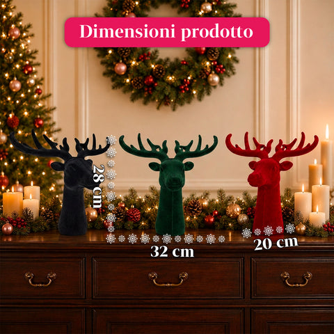 Tête de cerf décorative effet velours 32x20x28h cm | Objet décoratif au design moderne, disponible en 6 couleurs, pour la maison, le bureau et le magasin