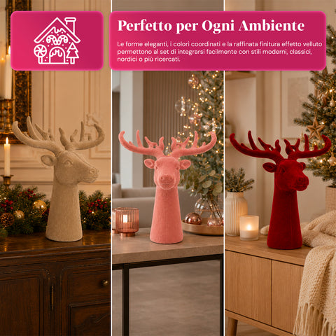Tête de cerf décorative effet velours 32x20x28h cm | Objet décoratif au design moderne, disponible en 6 couleurs, pour la maison, le bureau et le magasin