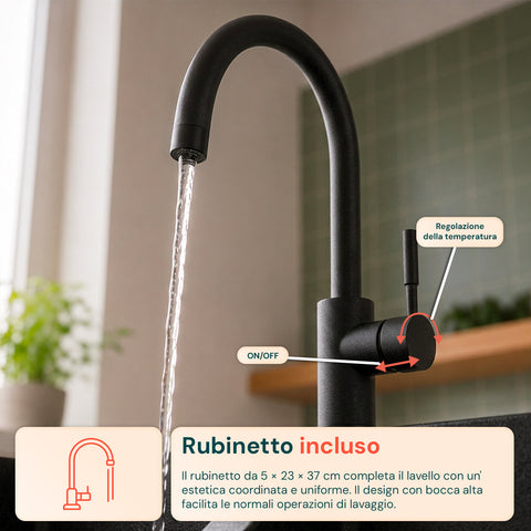 Lavello Cucina a Due Vasche con o senza Gocciolatoio, Bianco o Nero, Rubinetto incluso