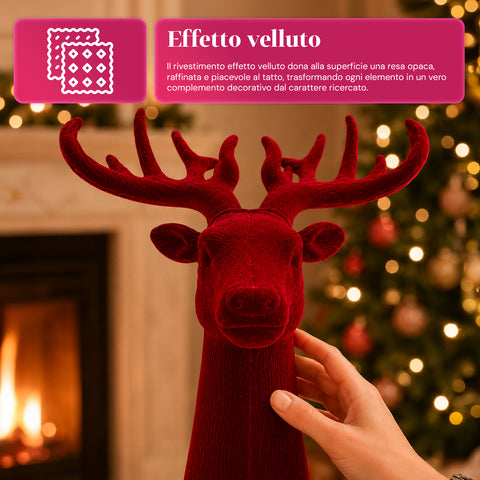 Tête de cerf décorative effet velours 32x20x28h cm | Objet décoratif au design moderne, disponible en 6 couleurs, pour la maison, le bureau et le magasin