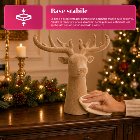 Tête de cerf décorative effet velours 32x20x28h cm | Objet décoratif au design moderne, disponible en 6 couleurs, pour la maison, le bureau et le magasin