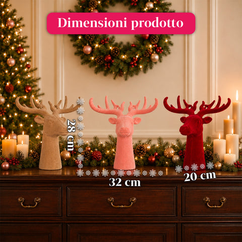 Tête de cerf décorative effet velours 32x20x28h cm | Objet décoratif au design moderne, disponible en 6 couleurs, pour la maison, le bureau et le magasin