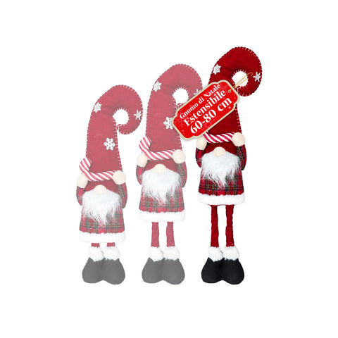Gnome de Noël Extensible 80 cm avec Chapeau Rouge et Flocons de Neige – Décoration de Noël en Tissu Écossais avec Structure Réglable