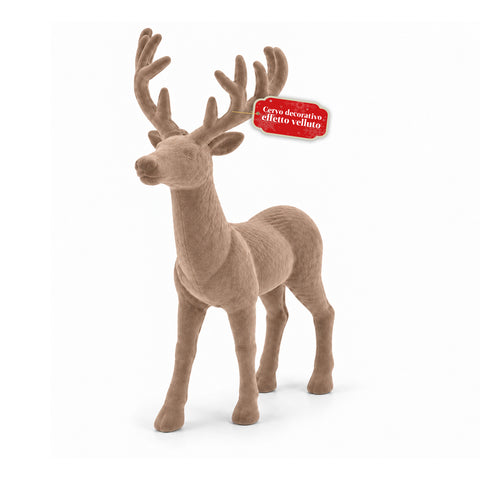 Cerf décoratif 33x44h cm effet velours, figurine de renne au design moderne pour la maison, le bureau et les vitrines, décoration de Noël, 6 variantes de couleur