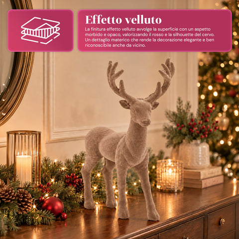 Cerf décoratif 33x44h cm effet velours, figurine de renne au design moderne pour la maison, le bureau et les vitrines, décoration de Noël, 6 variantes de couleur