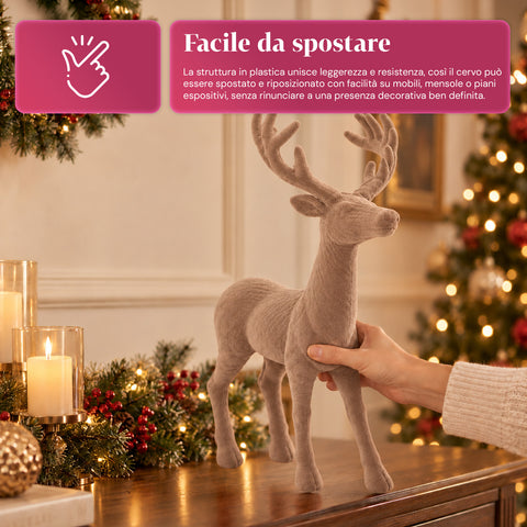 Cerf décoratif 33x44h cm effet velours, figurine de renne au design moderne pour la maison, le bureau et les vitrines, décoration de Noël, 6 variantes de couleur